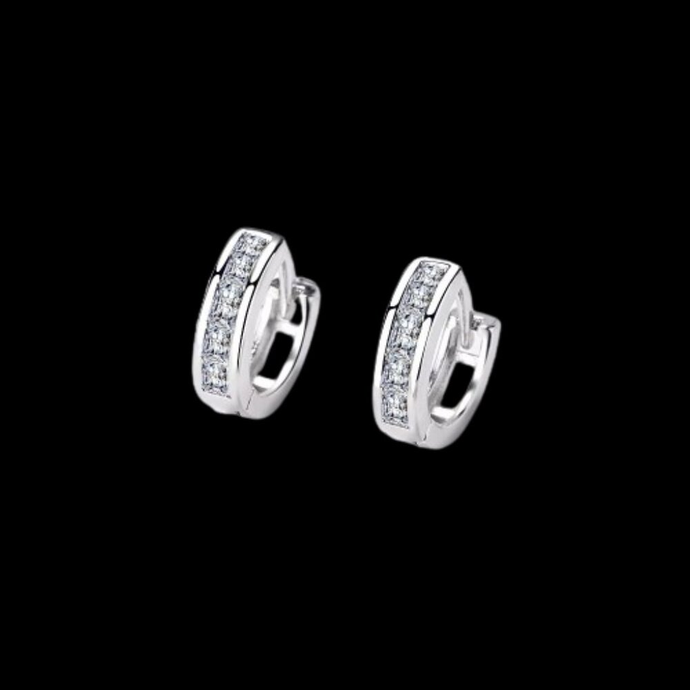 Sterling Silver Huggie Hoops with CZ Stones